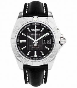 The stainless steel fake watches have black leather straps.