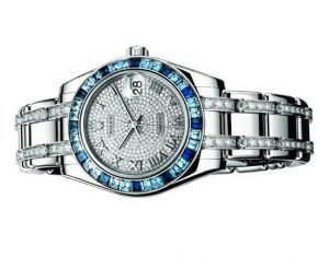 The 34 mm copy watches have diamond-paved dials.